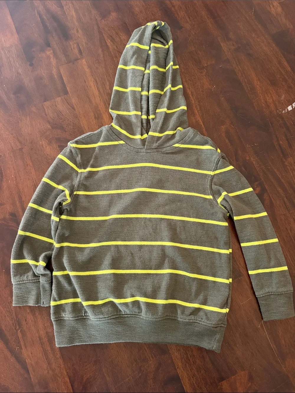 Old Navy Olive Green Hooded Sweater with Yellow Stripes